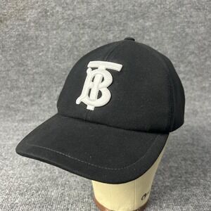 Burberry Hat Cap Strap Back Mens Large Black TB Monogram Baseball Embroidered
